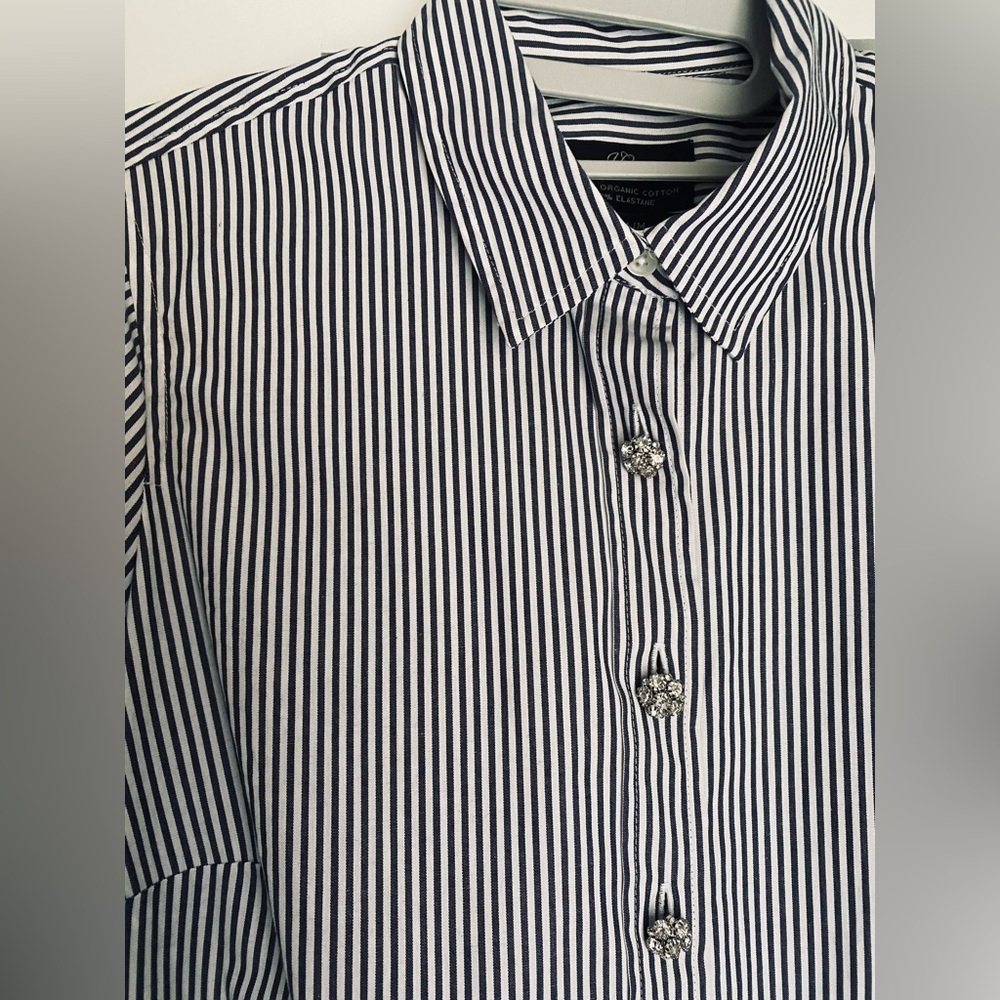 J. Crew Woman Gray and White Corpcore Striped Organic button down Shirt  size 2